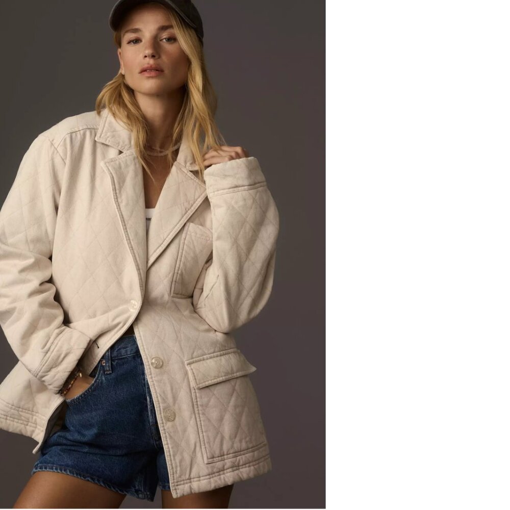Anthropologie Cream Quilted Jacket